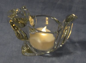 Vintage 70's Avon Clear Glass Crystal Squirrel Tea Light Votive Candle Holder - Picture 1 of 4