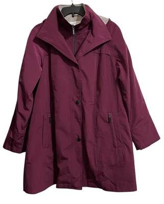 Abrigo clásico para mujer Coldwater Creek púrpura/caqui XL (16) capucha/forro extraíble Foto 1 de 4