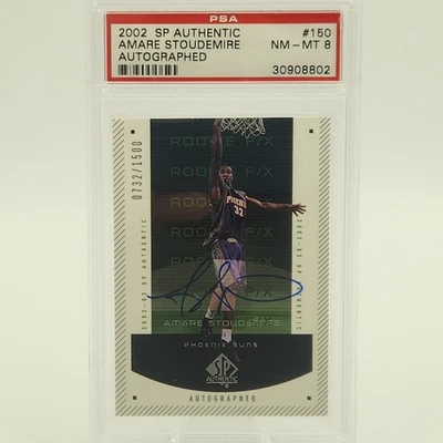 2002 SP Authentic AMARE STOUDEMIRE RC #150 Signed On Card Auto PSA 8 NM-MINT - Image 1 of 3
