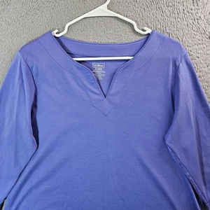 LL Bean T-Shirt Top Damen XL 100% Supima Baumwolle Split Neck Stretch Lila - Bild 1 von 8