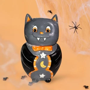 Blue Sky Vintage Style Halloween Black Grey Bat Treats Ceramic Cookie Jar NEW - Picture 1 of 10