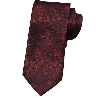 Corbata J.Ferrar Borgoña Negra Floral Jacquard Para Hombre Moderna Delgada Negocios Foto 1 de 4