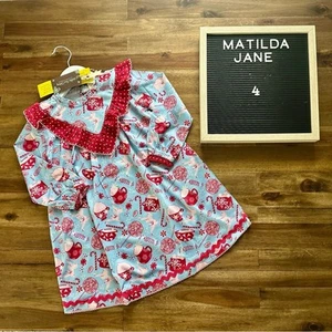NWT Matilda Jane Heart To Heart Christmas Cup Of Cheer Nightgown Blue Red Knit 4 - Picture 1 of 7