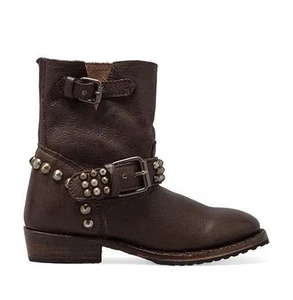 ASH Vicious Studded Bootie Brown Leather Buckle Moto Ankle Boots Size 40 US 9.5 - Picture 1 of 11