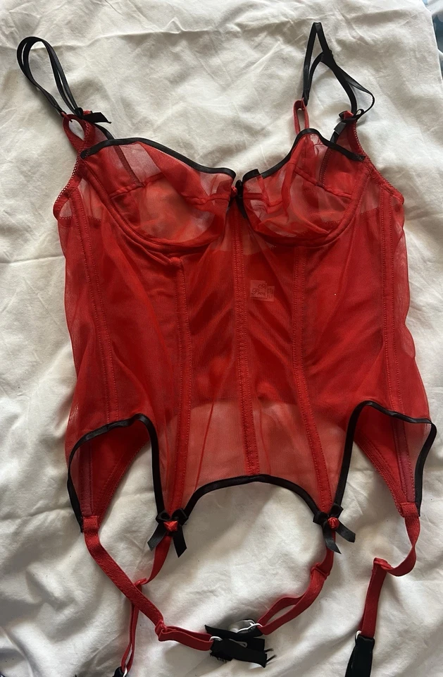BUSTIER VASCO TRANSPARENTE ROJO AGENTE PROVOCADOR, 34C. HECHO EN INGLATERRA. ¡Nuevo! Foto 1 de 4