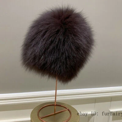 Sombrero de piel de zorro real para mujer tejido bobble cálido nieve elástico Ushanka cosaco gorra Foto 1 de 4