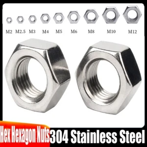 Hex Nuts 304 Stainless Steel Hexagon Full Nut - DIN 934 M3 M4 M5 M6 M8 M10 M12 - Picture 1 of 7