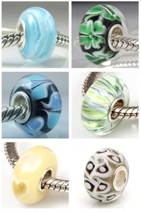NEW 925 Silver Murano Glass Lampwork Swirl Abstract Charm European Bracelet Bead - Picture 1 of 16