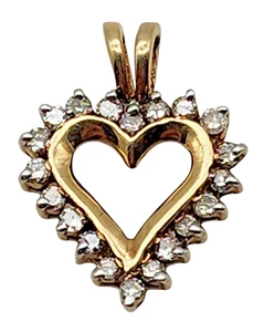 VINTAGE Solid 10k Yellow Gold / Diamonds Ladies Heart Pendant - Picture 1 of 3