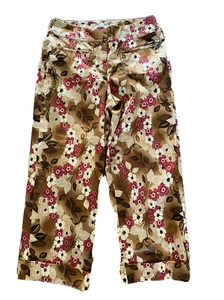 Tommy Bahama size 4 Cuffed crop pants brown tan wine floral NWOT Spandex Cotton - Picture 1 of 4
