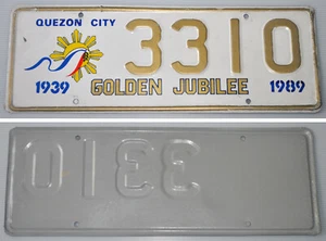 1989 Philippines QUEZON CITY GOLDEN JUBILEE Car Plate # 3310 - Picture 1 of 4