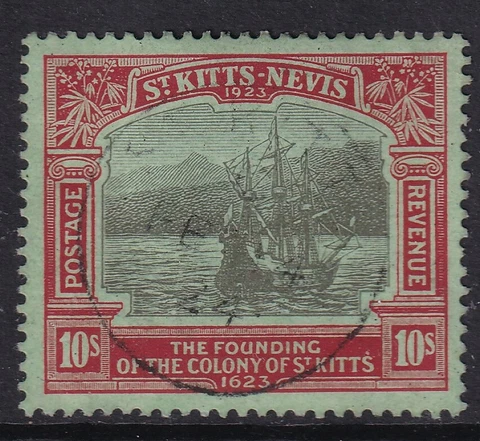 ST.KITTS-NEVIS SG58 1923 10/= BLACK & RED ON EMERALD - FINE USED Cover