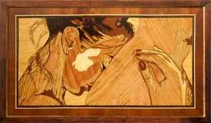 Love Story Holztafel Holz Mosaik Kunst gerahmt Wanddeko Intarsien umweltfreundlich  - Bild 1 von 14