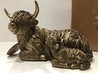 Reflections Bronzed Lying Highland Coo Cow & Calf Gift Figurine Ornament