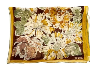 VERA NEUMANN Vintage Oblong Chiffon Scarf Autumn Daisies Earth Tones 14" x 39" - Picture 1 of 6