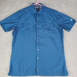 Kuhl Eluxur Shirt Mens Medium Blue Ionik Short Sleeve Metal Button Up Outdoors - Picture 1 of 12