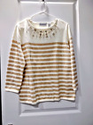 ALFRED DUNNER MEDIUM Sweater Ivory w Gold Beads Glitter Chest 20 Length 22 inch