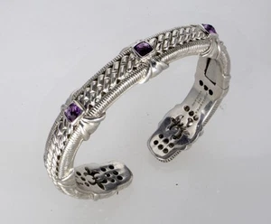 Judith Ripka 925 Sterling Hinged Amethyst Cuff Bracelet 47 Grams - Picture 1 of 9