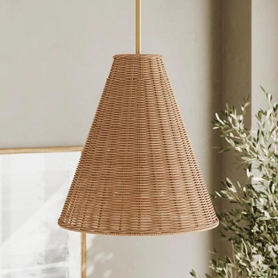 Nathan James Mischa Boho Pendant Light Rattan Vintaged Brass Kitchen Island - Image 1 of 4