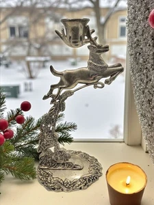 Candelabro vintage Godinger Silver Art Co. placa de plata reno volador. - Imagen 1 de 9