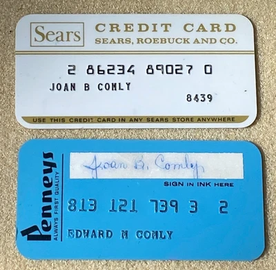 2 tarjetas de crédito vintage caducadas usadas años 80 J.C.Penney Sears Plate Foto 1 de 3