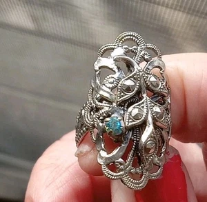 Vintage W Germany Filagree Ring From The 1940s With Blue Stone Inbedded Costume - Picture 1 of 7