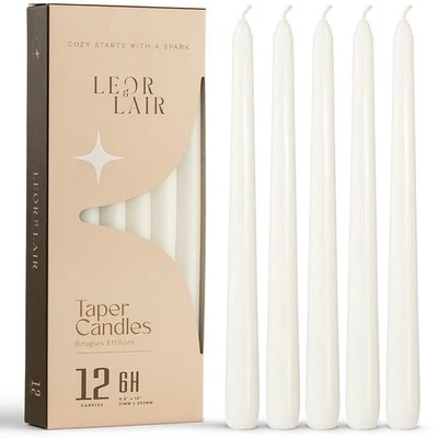 Velas cónicas Leor & Lair - Paquete de 12 - Candelabros de 10" de alto, sin perfume, 6+ horas Foto 1 de 4