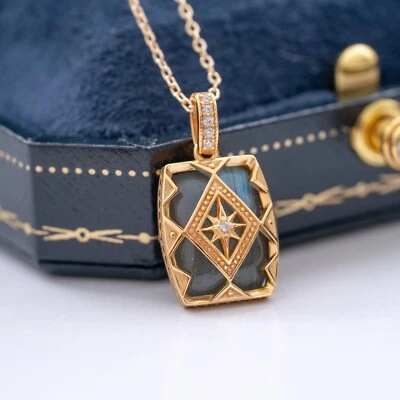 Collar Labradorita Doble Lado Victoriano Vintage Cristal Dije Cóctel Real Foto 1 de 4