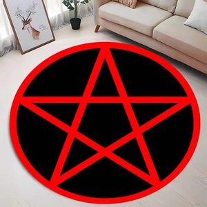 Pentagram Round Rug, Gothic Occult Rug, Witchcraft Wiccan Decor, Satanic Circle - Picture 1 of 12