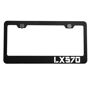 Matte Black License Plate Frame Chrome LX570 Laser Etched Metal Screw Cap - Imagen 1 de 7