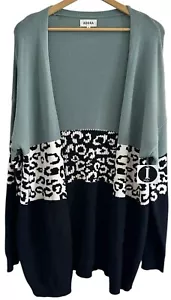 Adora Teal Leopard Black Long Color Block Open Cardigan Pockets Sz L NEW W/TAGS - Picture 1 of 9