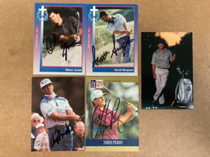 Signed Lot of 5  Different Golf Cards;Chip Beck,Scott Simpson,Steve Jones,Thorpe