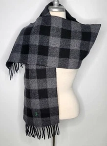 65 $ Polo Ralph Lauren Unisex Schal wendbar kariert einfarbig WOLLE schwarz grau grün - Bild 1 von 12