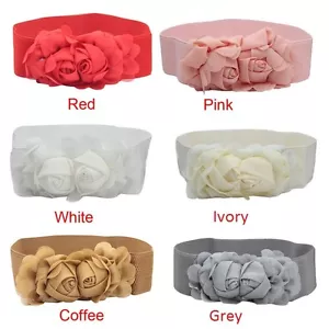 Women girls fashion summer dress double rose buckle elastic Waistband waist Belt - Picture 1 of 16