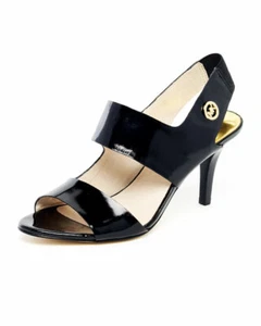 Michael KORS ROCHELLE BLACK PATENT GOLD MK LOGO SLINGBACKS 9.5 I LOVE SHOES - Picture 1 of 8