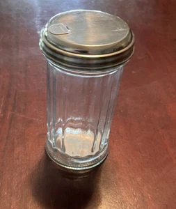 Vintage Style Glass Sugar Dispenser Ribbed Glass With Metal Top - Picture 1 of 4