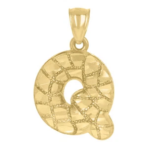 Real 10k Yellow Gold Unisex Initial "Q" Alphabet Diamond Cut Pendant 3.2g Charm - Picture 1 of 3