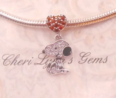 PULSERA ROJA CIRCONITA CÚBICA CORAZÓN PERRO SNOOPY PLATA ESTERLINA 925 ENCANTO COLGANTE CUENTAS Y BOLSA! Foto 1 de 4