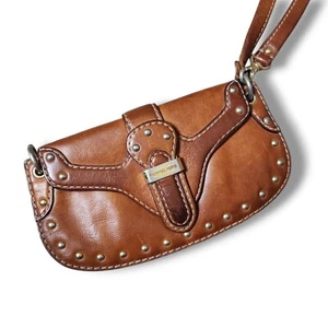 MICHAEL KORS Small Tan Leather Srudded Purse Baguette "Uptown Astor" Boho Style  - Picture 1 of 6