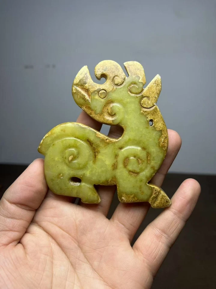 Colgante amuleto yubi ciervo animal tallado a mano jade antiguo chino raro ﻿ Foto 1 de 4