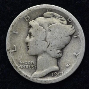 1917-D Mercury Silver Dime GOOD / VG FREE SHIPPING  - Picture 1 of 2