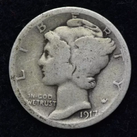 1917-D Mercury Silver Dime GOOD / VG FREE SHIPPING Cover