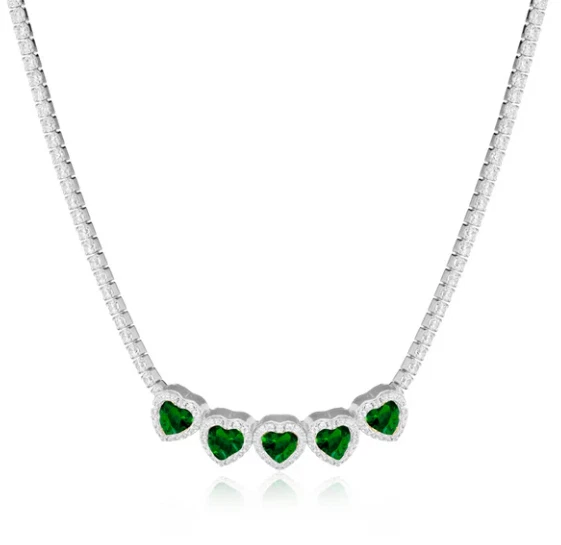 Collana Le Scritte dell'Amore Donna Argento925 Swarovski Cuore Verde _LSC05 - Immagine 1 di 1