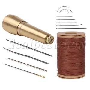 Leather Waxed Ramie Thread Cord 328.08 ft w/ Canvas Sewing Hand Awl Tool - Picture 1 of 9