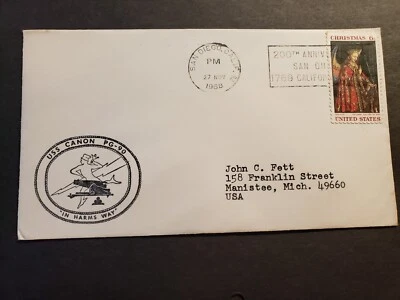 Gunboat USS CANON PG-90 Naval Cover 1968 Cachet - Image 1 of 2