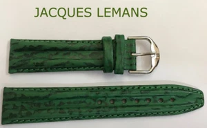 20 MM Wrist Watch Band Green Jacques Lemans Shark Real Leather - Picture 1 of 2