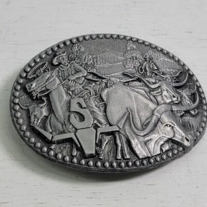 Western Viehtrieb Stier Kühe Cowboy Zinn Gürtelschnalle Zee ADM Yellowstone EUC - Bild 1 von 6