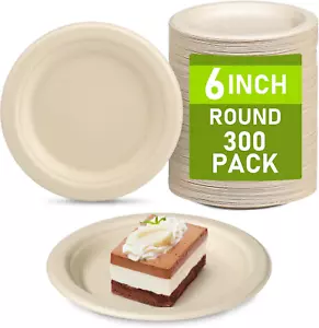 Compostable Paper Plates Bulk, 300 Pack Small Paper Plates 6 Inch, Recycled Eco - Picture 1 of 7