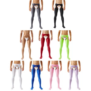 Men's Lingerie Pantyhose Elastic Stockings Underwear Hollow Out Shiny Oil AU - Picture 1 of 64