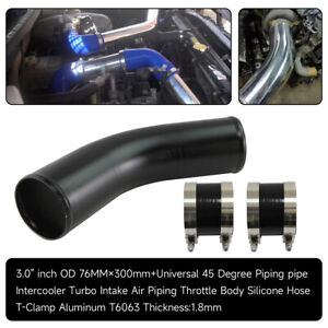 45 degree 76mm 3.0" Aluminum Turbo Intercooler Pipe+Silicone Hose+Clamps Black